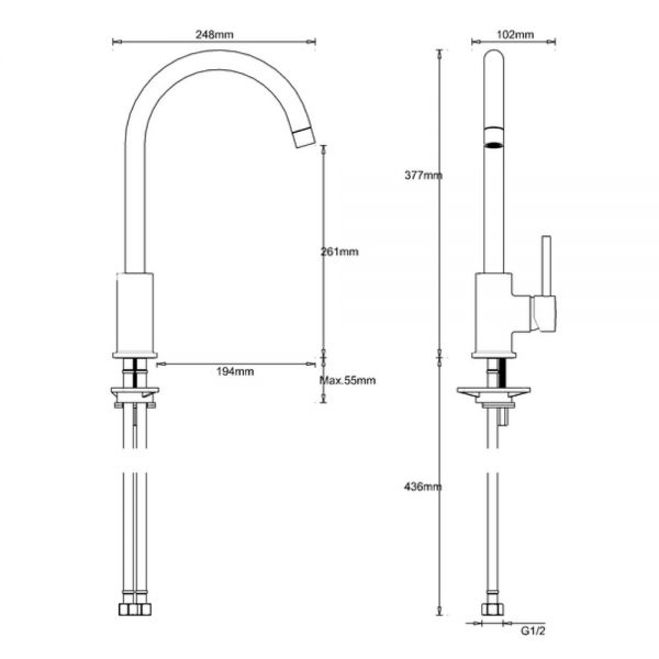 Crosswater MPRO Matt Black Side Lever Monobloc Kitchen Mixer Tap #2