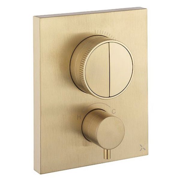 Crosswater MPRO Push Crossbox Brushed Brass Two Outlet Thermostatic Shower Valve