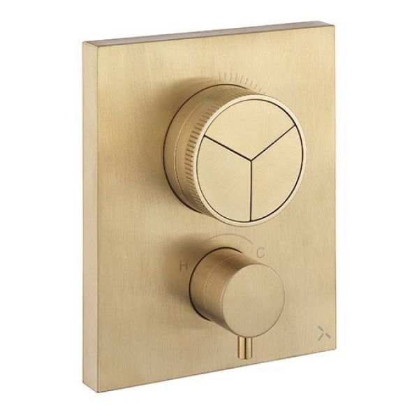 Crosswater MPRO Push Crossbox Brushed Brass Three Outlet Thermostatic Shower Valve