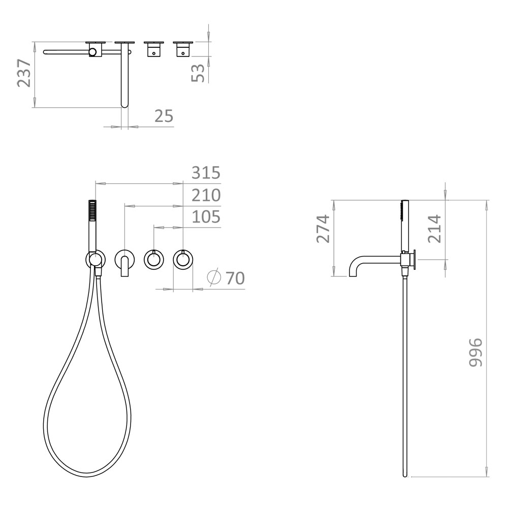 Crosswater Module Chrome 2 Outlet Thermostatic Shower Valve with Bath