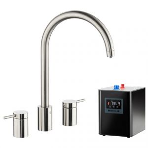 Abode Pronteau Profile Brushed Nickel 4 in 1 Boiling Hot and Filtered Cold Water 3 Hole Kitchen Mixer Tap and Tank