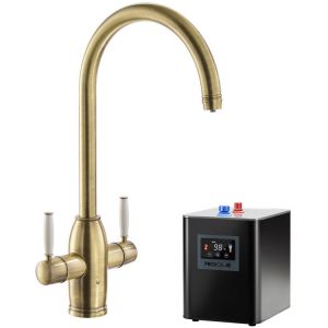 Abode Pronteau Province Antique Brass 4 in 1 Boiling Hot and Filtered Cold Water Kitchen Mixer Tap and Tank