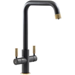 Abode Pronteau Industria Matt Black and Antique Brass 3 in 1 Boiling Hot Water Kitchen Mixer Tap and Tank