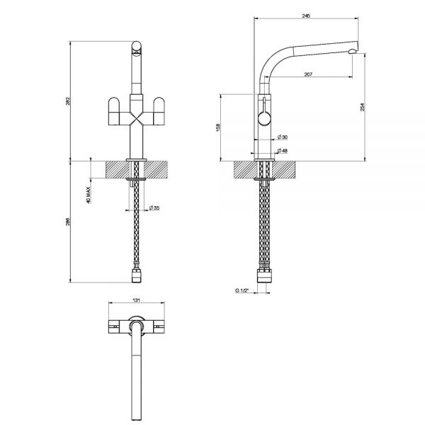 Clearwater Pulsar Twin Lever Chrome Monobloc Kitchen Sink Mixer Tap #2