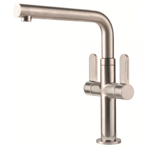 Clearwater Pulsar Twin Lever Brushed Nickel Monobloc Kitchen Sink Mixer Tap