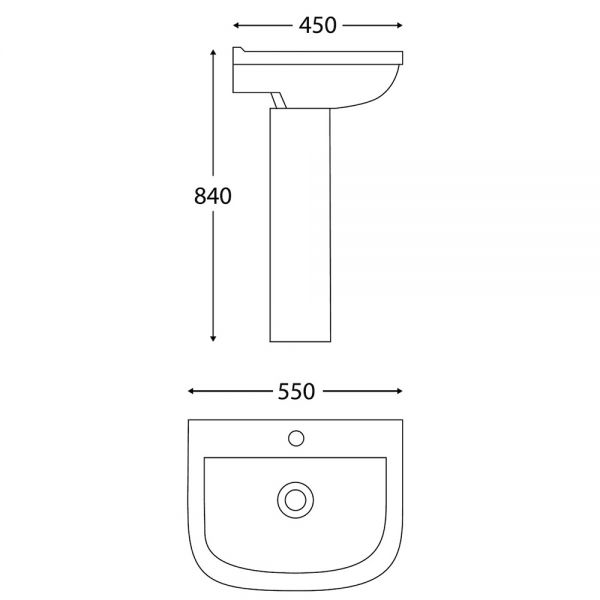 Apex Porto One Tap Hole Basin and Full Pedestal 550 x 450mm #3