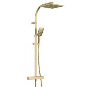 Bristan Quadrato Brushed Brass Safe Touch Adjustable Thermostatic Rigid Riser Bar Shower Kit
