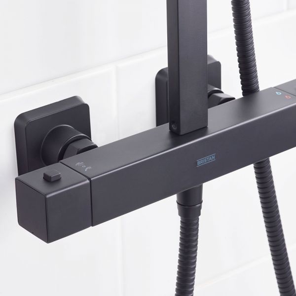 Bristan Quadrato Black Safe Touch Adjustable Thermostatic Rigid Riser Bar Shower Kit #2