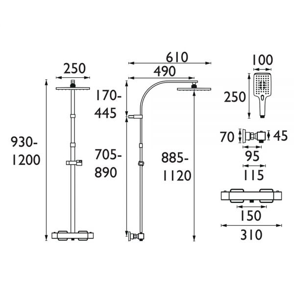 Bristan Quadrato Black Safe Touch Adjustable Thermostatic Rigid Riser Bar Shower Kit #9
