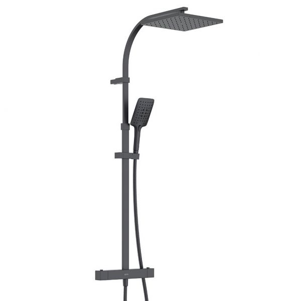 Bristan Quadrato Black Safe Touch Adjustable Thermostatic Rigid Riser Bar Shower Kit