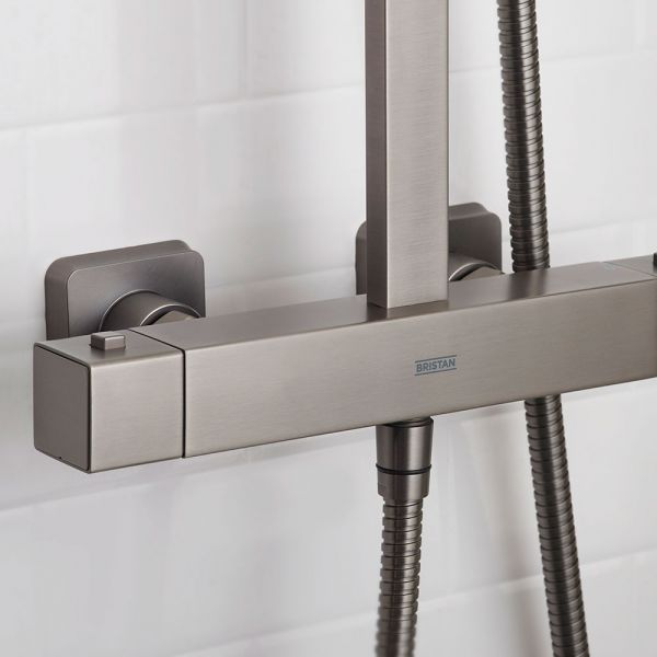 Bristan Quadrato Gun Metal Safe Touch Adjustable Thermostatic Rigid Riser Bar Shower Kit #3