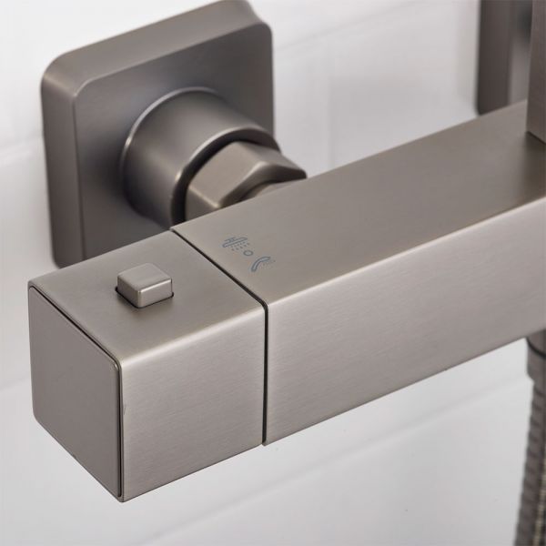 Bristan Quadrato Gun Metal Safe Touch Adjustable Thermostatic Rigid Riser Bar Shower Kit #8