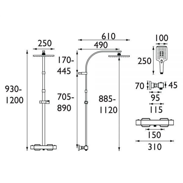 Bristan Quadrato Gun Metal Safe Touch Adjustable Thermostatic Rigid Riser Bar Shower Kit #9