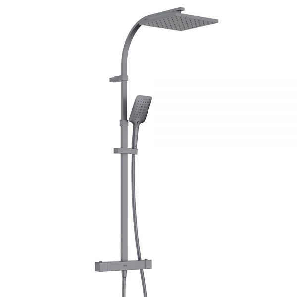 Bristan Quadrato Gun Metal Safe Touch Adjustable Thermostatic Rigid Riser Bar Shower Kit