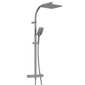 Bristan Quadrato Gun Metal Safe Touch Adjustable Thermostatic Rigid Riser Bar Shower Kit