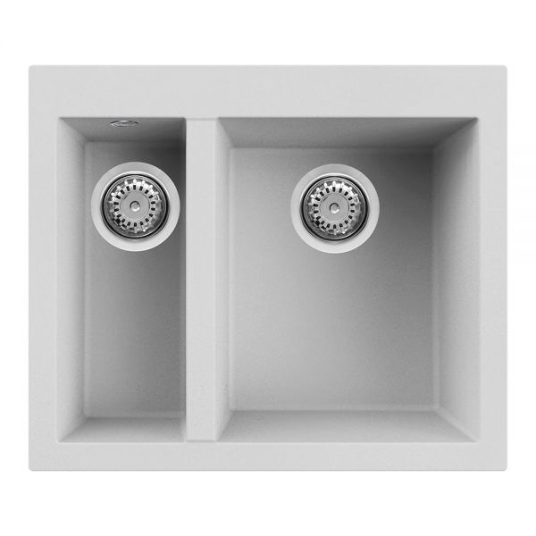 Reginox Quadra White 1.5 Bowl Granite Kitchen Sink with Tap Wing 590 x 500mm