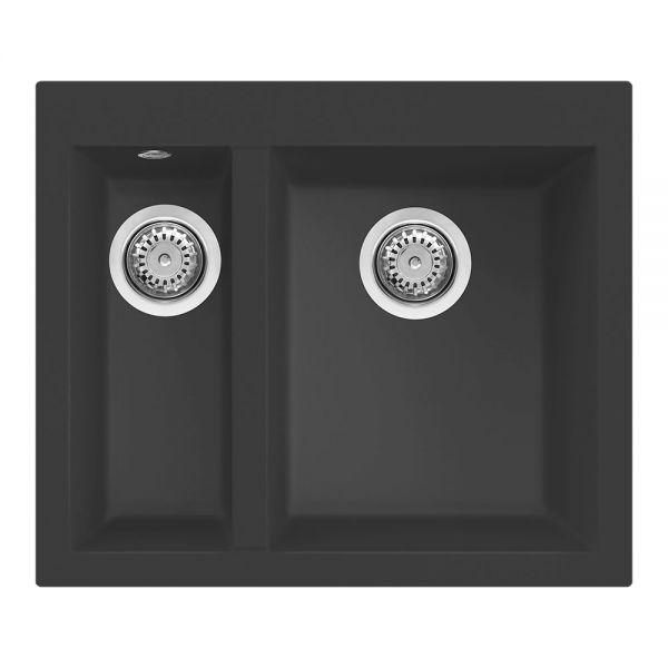 Reginox Quadra Black 1.5 Bowl Granite Kitchen Sink with Tap Wing 590 x 500mm