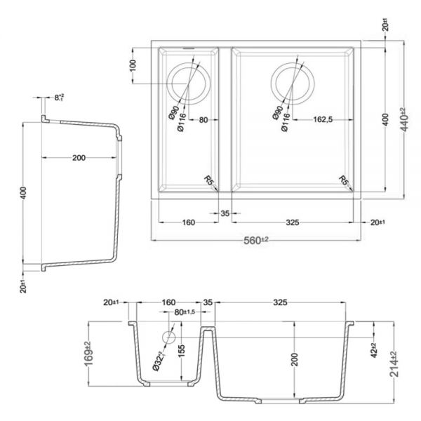 Reginox Quadra Titanium 1.5 Bowl Undermount Granite Kitchen Sink 560 x 440mm #2
