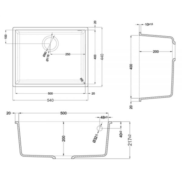Reginox Quadra Cream 1 Bowl Undermount Granite Kitchen Sink 540 x 440mm #2