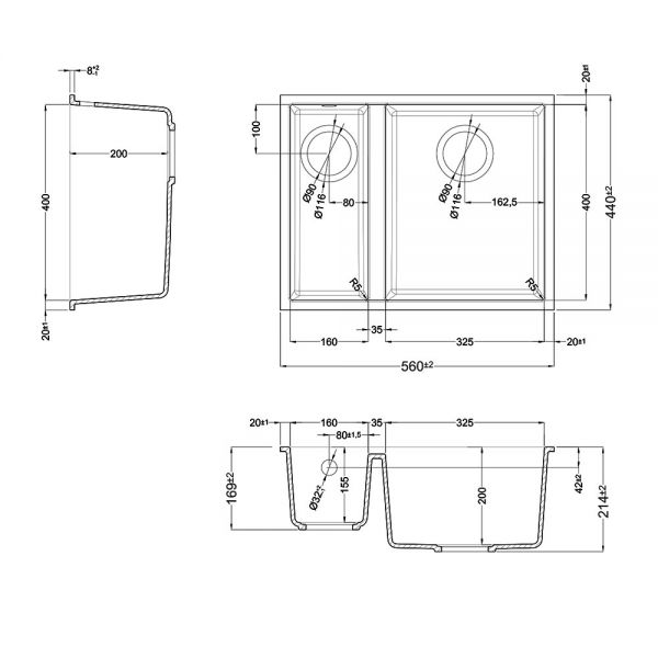 Reginox Quadra Titanium Metaltek Integrated 1.5 Bowl Granite Kitchen Sink 560 x 440mm #2