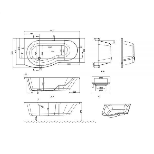 Britton Cleargreen Ecoround 1700 x 800 Left Hand Shower Bath R21 #2