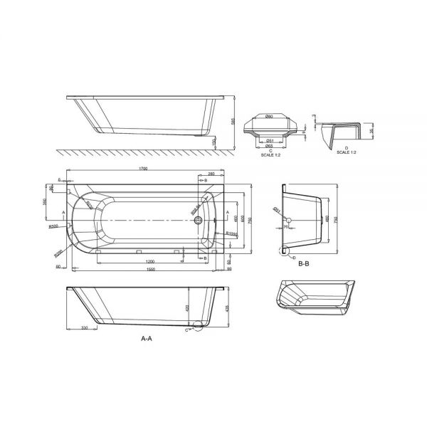 Britton Cleargreen Viride 1700 x 750 Right Hand Offset Shower Bath R39 #2