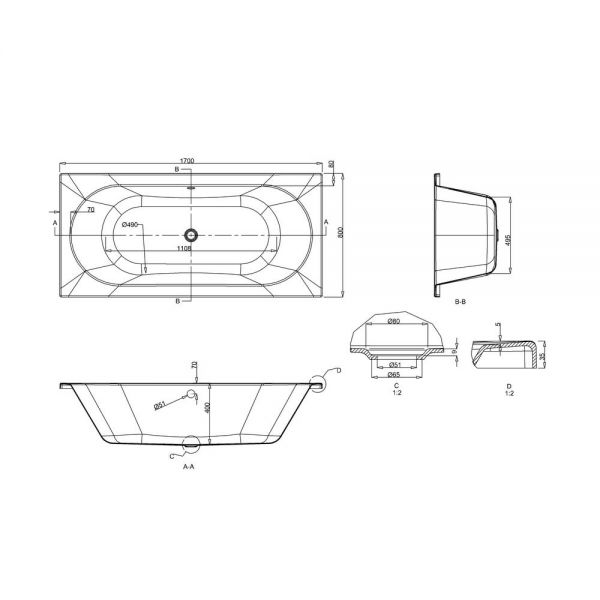 Britton Cleargreen Verde 1700 x 800 Double Ended Bath R43 #2
