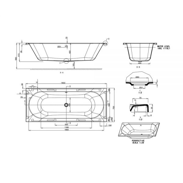 Britton Cleargreen Verde 1800 x 750 Double Ended Bath R46 #2