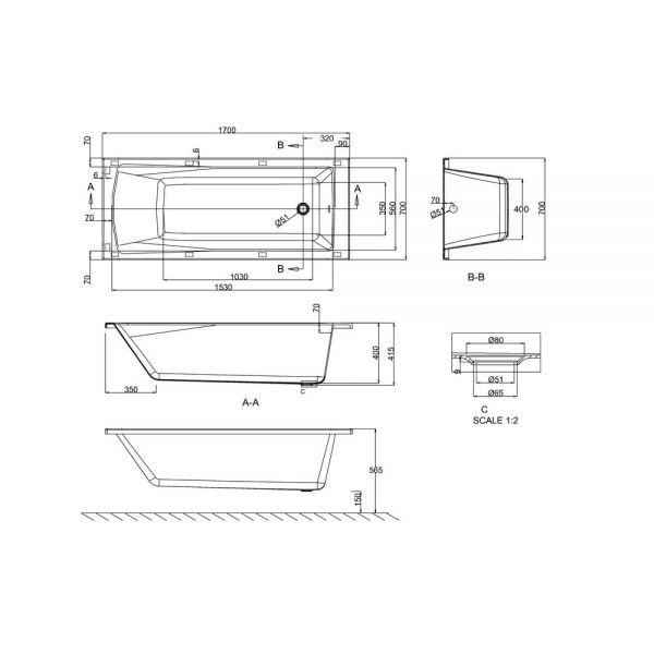 Britton Cleargreen Sustain 1700 x 700 Single Ended Bath R5 #2