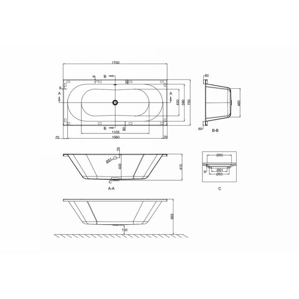 Britton Cleargreen Verde 1700 x 750 Double Ended Bath R9 #2