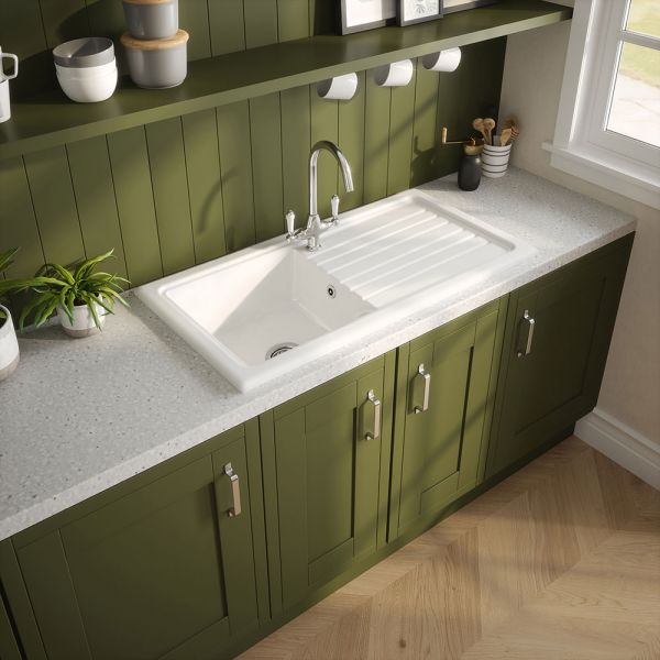 Reginox Regi White Inset Single Bowl Ceramic Kitchen Sink 1010 x 525mm #4