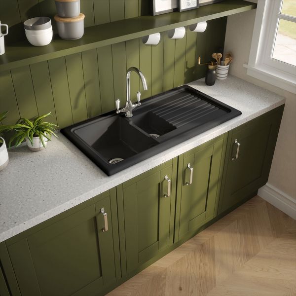 Reginox Regi Black Inset 1.5 Bowl Ceramic Kitchen Sink 1010 x 525mm #4