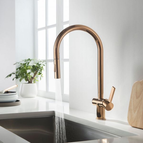 JTP VOS Rose Gold Pull Out Kitchen Mixer Tap #3