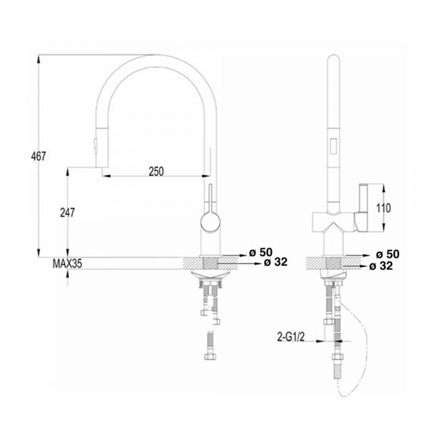 JTP VOS Rose Gold Pull Out Kitchen Mixer Tap #2