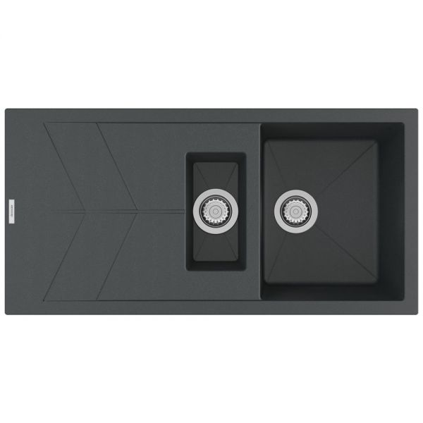 Clearwater Rio 1.5 One and a Half Bowl Inset Basalt Granite Kitchen Sink with Drainer 1000 x 500