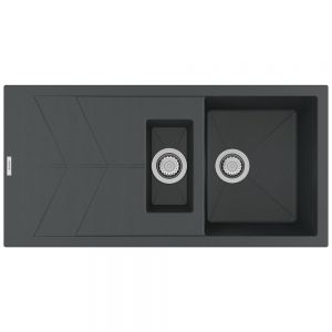 Clearwater Rio 1.5 One and a Half Bowl Inset Basalt Granite Kitchen Sink with Drainer 1000 x 500