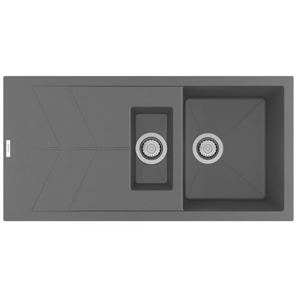 Clearwater Rio 1.5 One and a Half Bowl Inset Concrete Granite Kitchen Sink with Drainer 1000 x 500