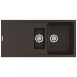 Clearwater Rio 1.5 One and a Half Bowl Inset Mocha Granite Kitchen Sink with Drainer 1000 x 500