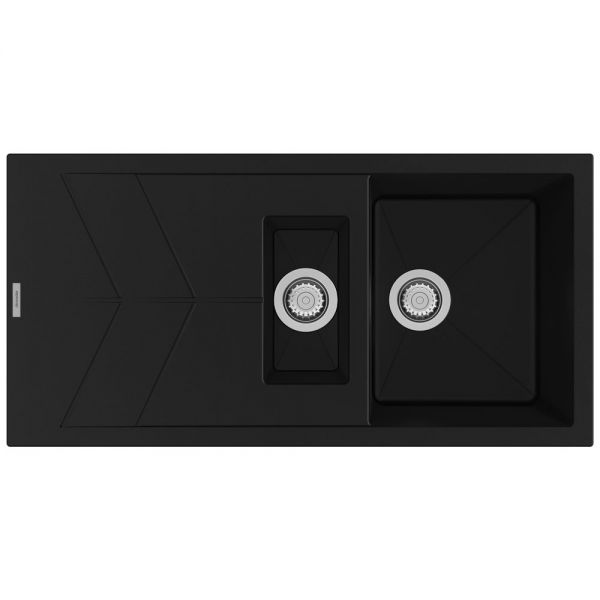 Clearwater Rio 1.5 One and a Half Bowl Inset Nero Granite Kitchen Sink with Drainer 1000 x 500