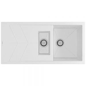 Clearwater Rio 1.5 One and a Half Bowl Inset Polar Granite Kitchen Sink with Drainer 1000 x 500