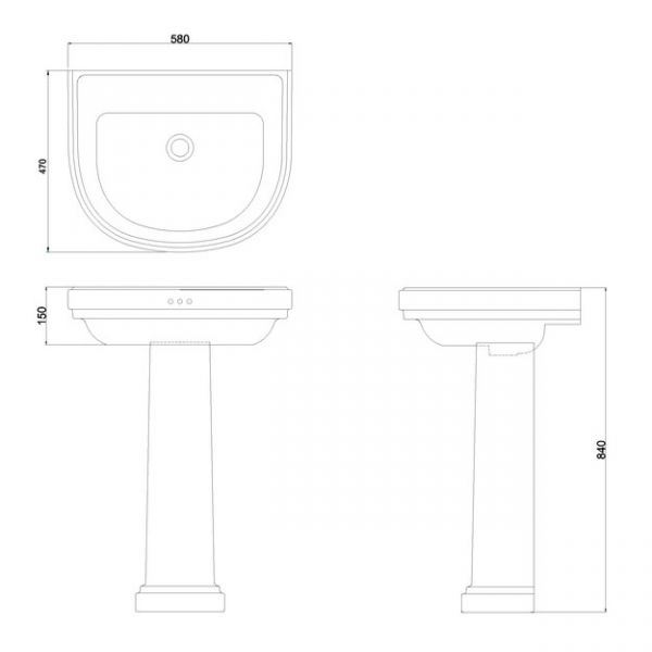 Burlington Riviera 580mm D Shaped 0 Tap Hole Basin with Full Pedestal #2