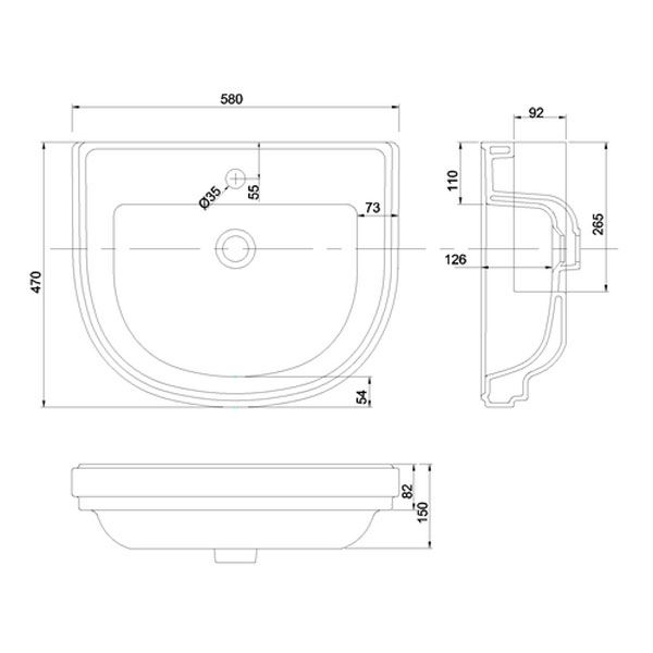 Burlington Riviera 580mm 0 Tap Hole Semi Inset Basin #2