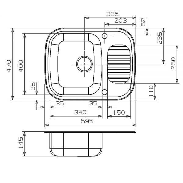 Reginox Regidrain Single Bowl Stainless Steel Kitchen Sink 595 x 470mm 2TH #2