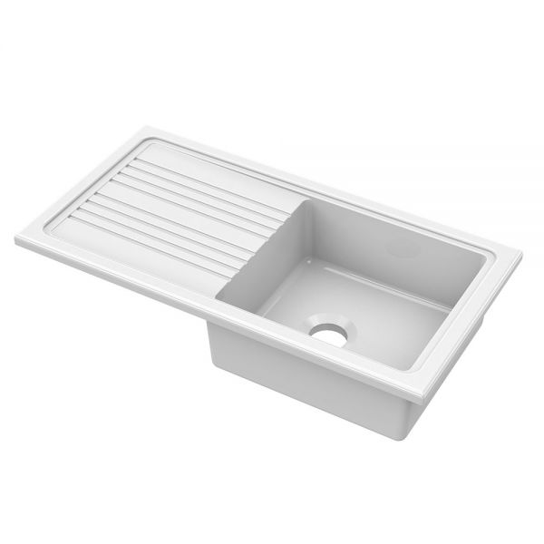 Reginox Regi White Inset Single Bowl Ceramic Kitchen Sink 1010 x 525mm #3