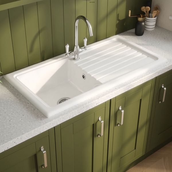 Reginox Regi White Inset Single Bowl Ceramic Kitchen Sink 1010 x 525mm #5