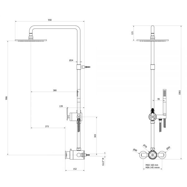 Crosswater Union Brushed Black Chrome Multifunction Shower Kit with Overhead Shower and Handset #4