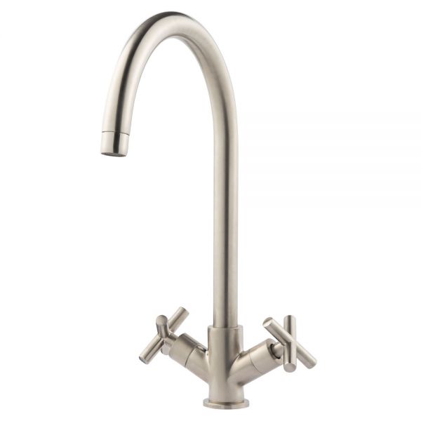 Clearwater Rossi C Twin Lever Brushed Nickel Monobloc Kitchen Sink Mixer Tap