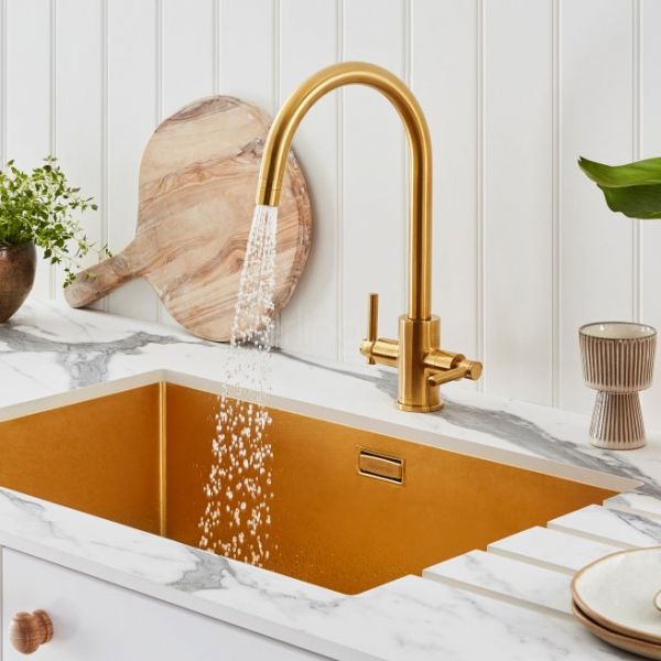 Clearwater Rococo Double Lever Artisan Brass Monobloc Kitchen Sink Mixer Tap #2