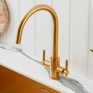 Clearwater Rococo Double Lever Artisan Brass Monobloc Kitchen Sink Mixer Tap
