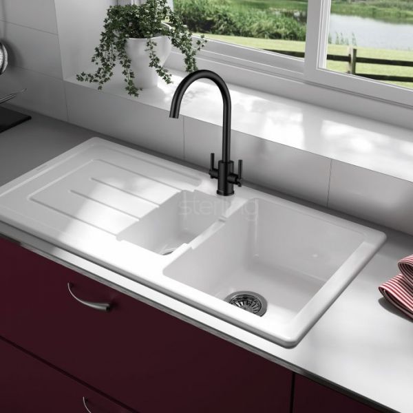 Clearwater Rococo Double Lever Matt Black Monobloc Kitchen Sink Mixer Tap #2